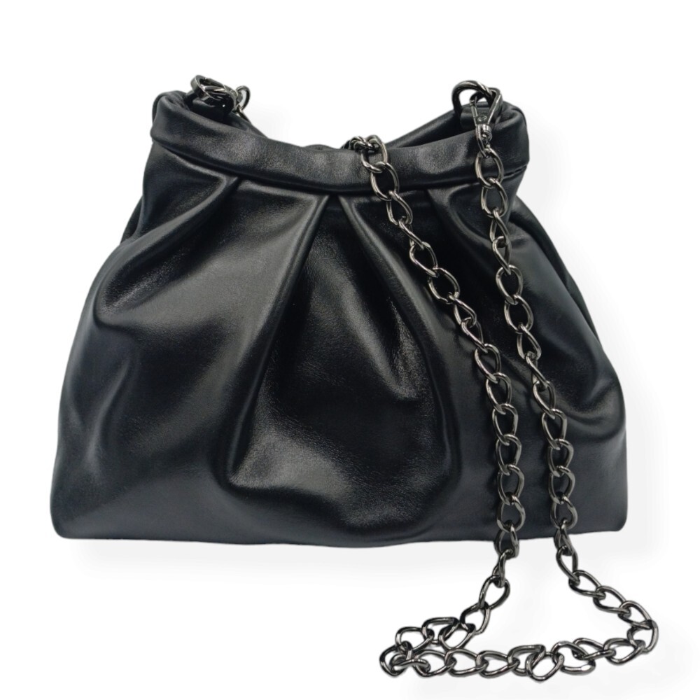 Black leather pleated bag - Danae - Black