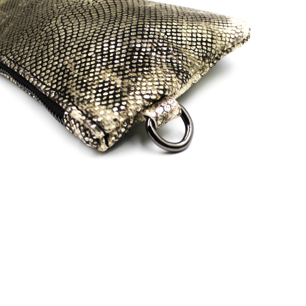Leather wrist pouch in gold snake print - Zoe - 4