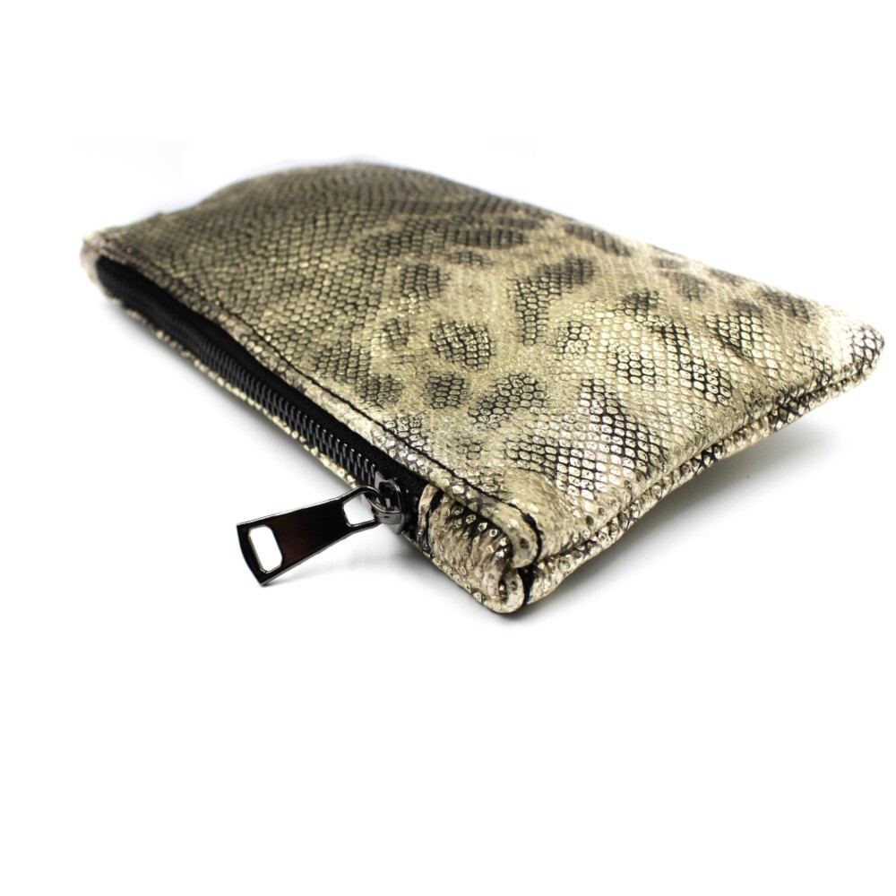 Leather wrist pouch in gold snake print - Zoe - 3