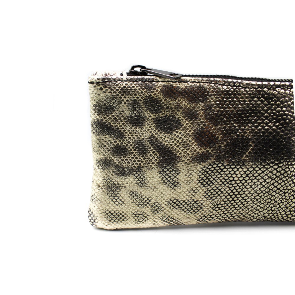 Leather wrist pouch in gold snake print - Zoe - 2