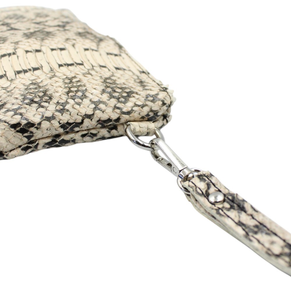 Handmade leather wristlet clutch in black and white snake print - Zoe - 4