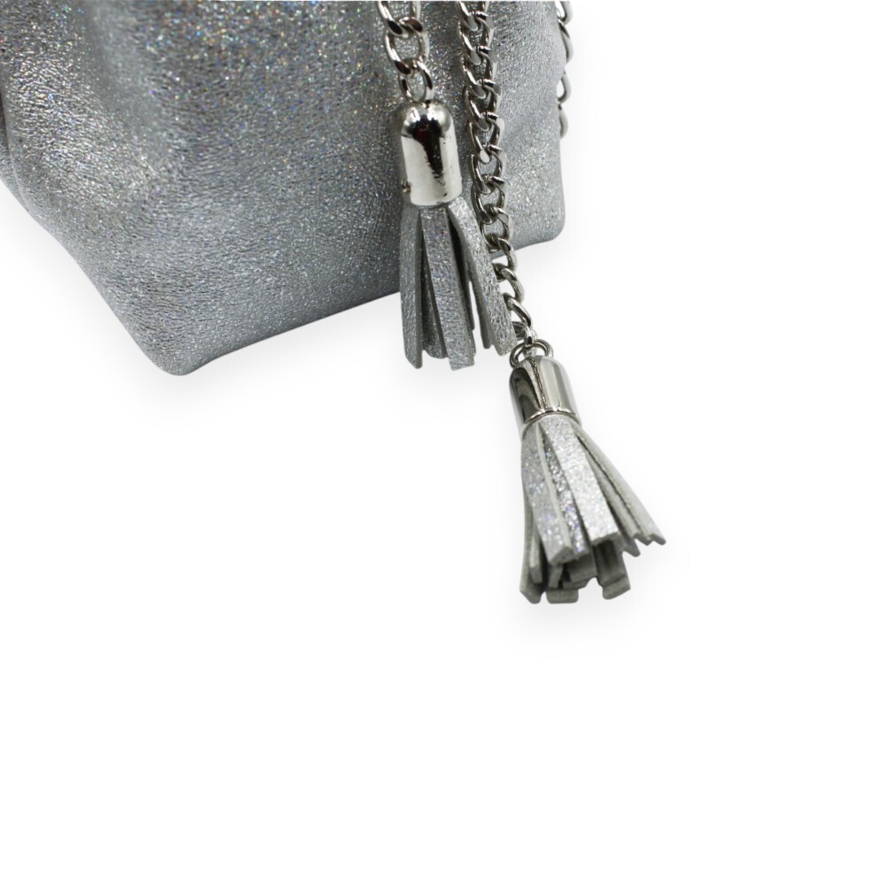 Leather tiny bucket bag in silver color - Erato - 3