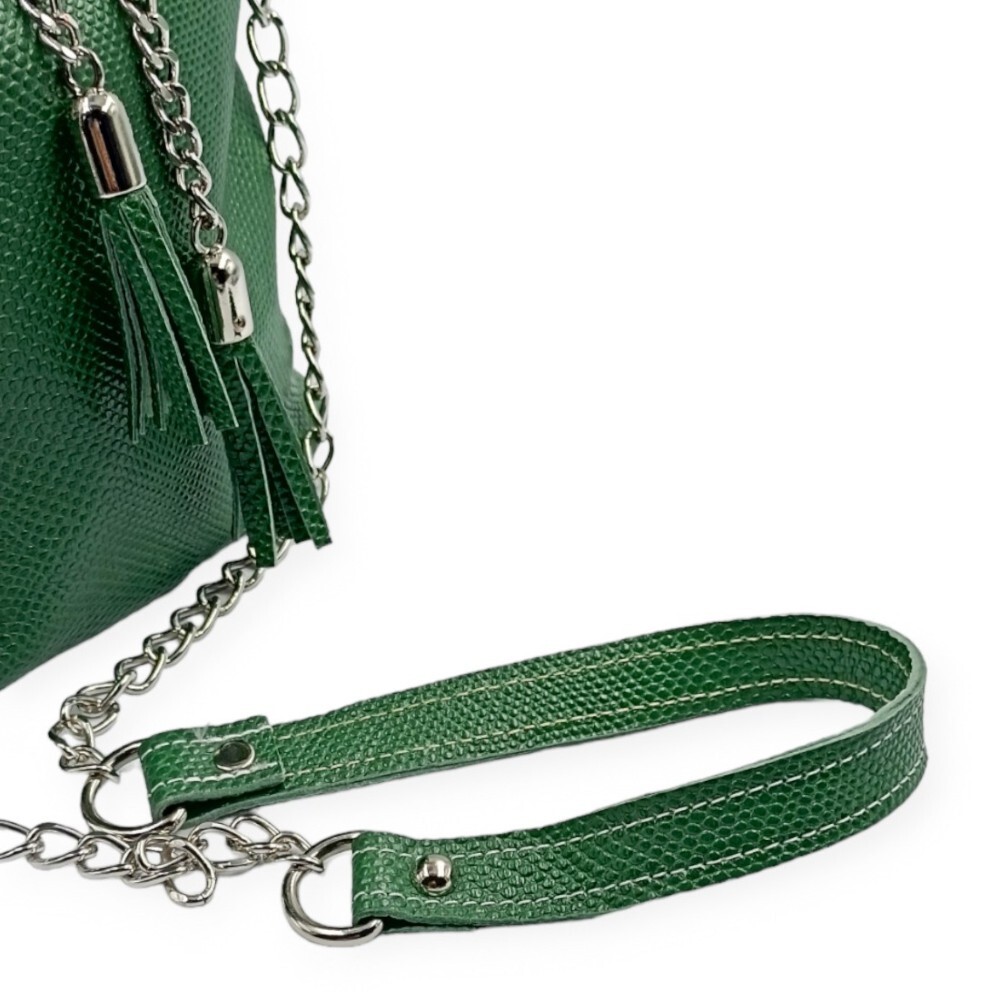 Leather bucket bag in green color - 2