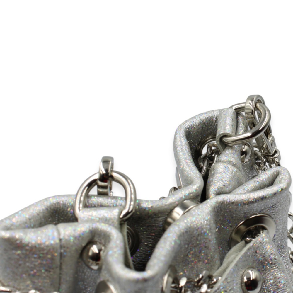 Leather tiny bucket bag in silver color - Erato - 4