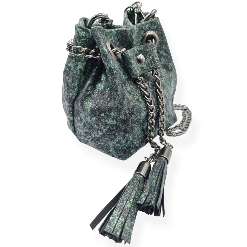 Leather mini bucket bag in green unique color - Erato - Green