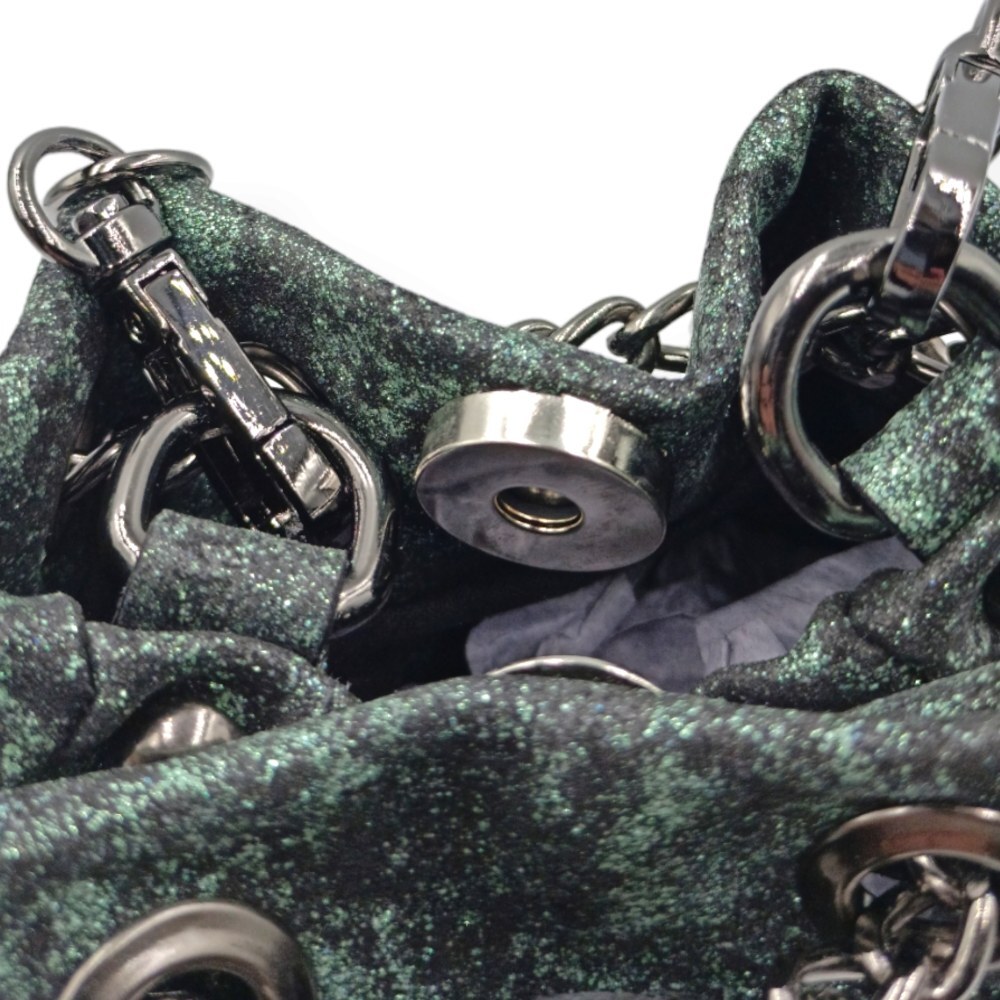 Leather mini bucket bag in green unique color - Erato - 3