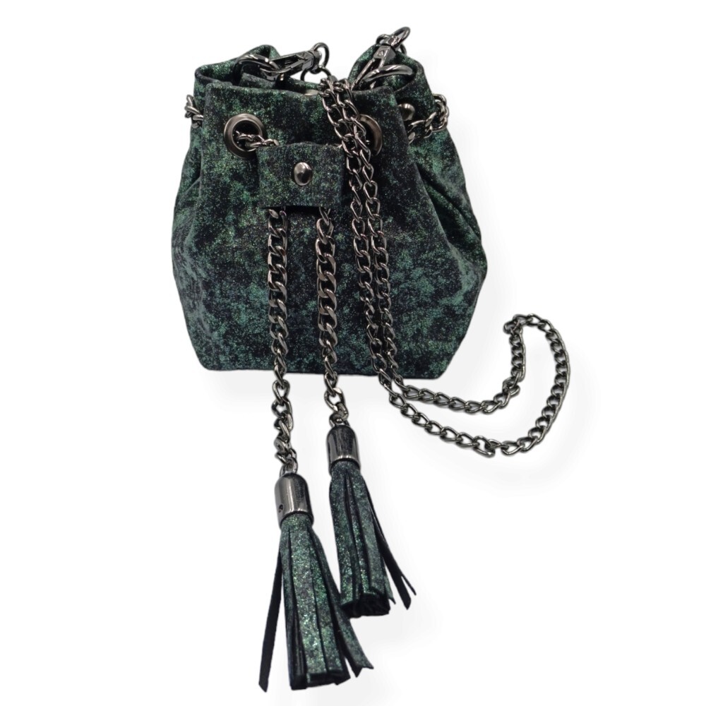 Leather mini bucket bag in green unique color - Erato - 2