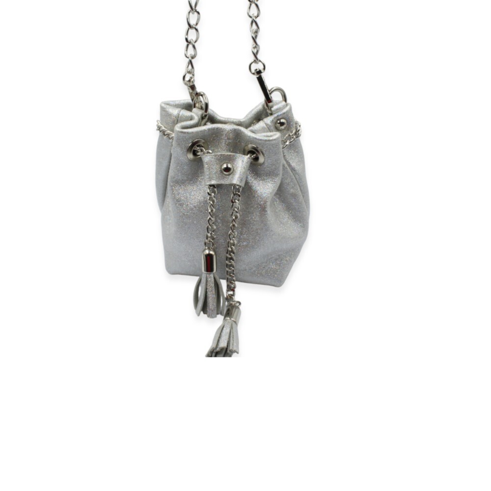Leather tiny bucket bag in silver color - Erato - 2