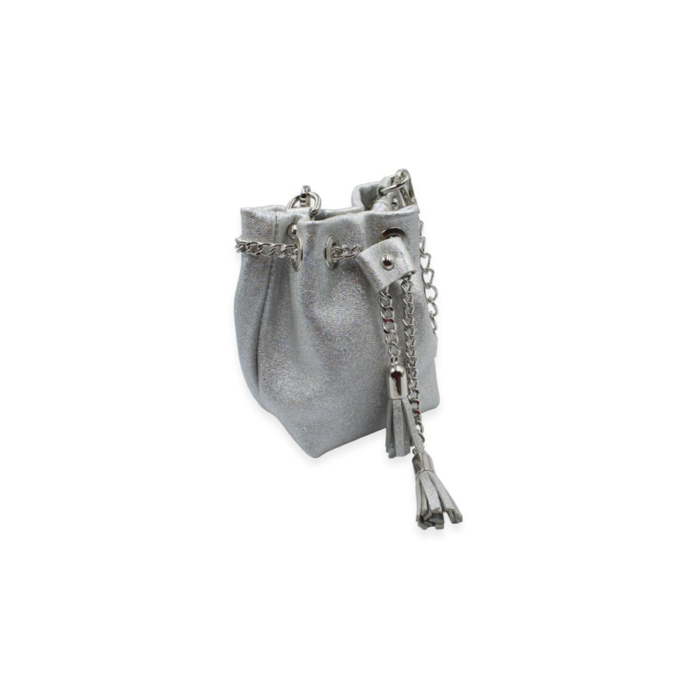 Leather tiny bucket bag in silver color - Erato - Silver