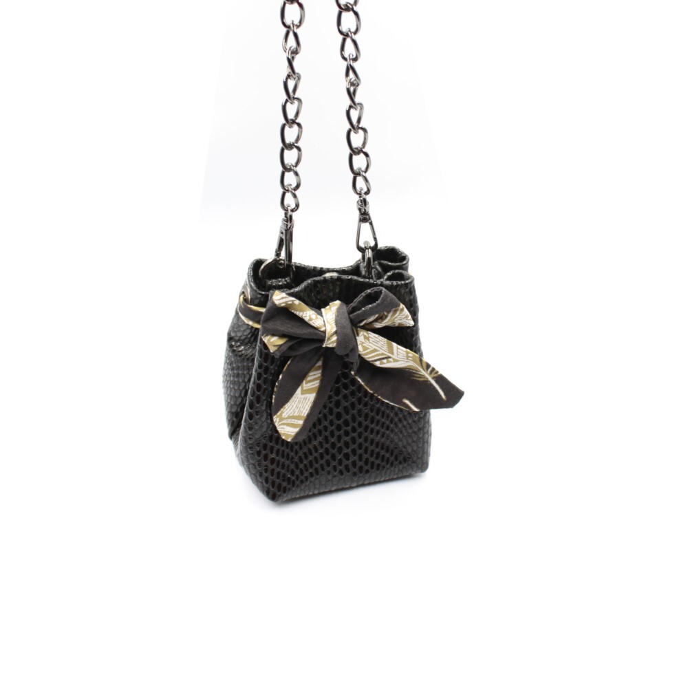 Handmade tiny bucket bag in black color - Erato - 3
