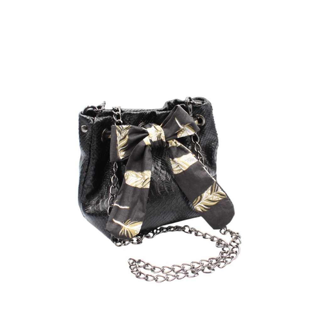 Small leather bucket bag in black snake print color - Gaia - Black