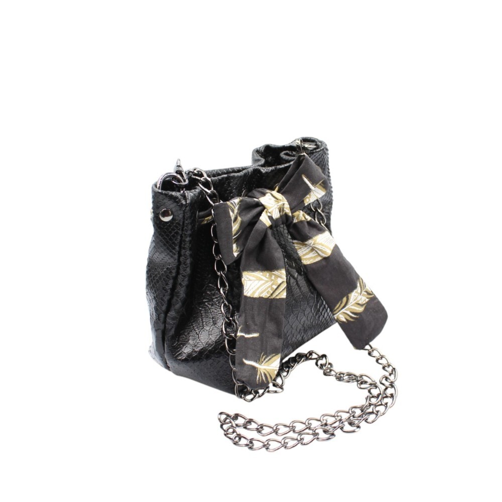 Small leather bucket bag in black snake print color - Gaia - 2