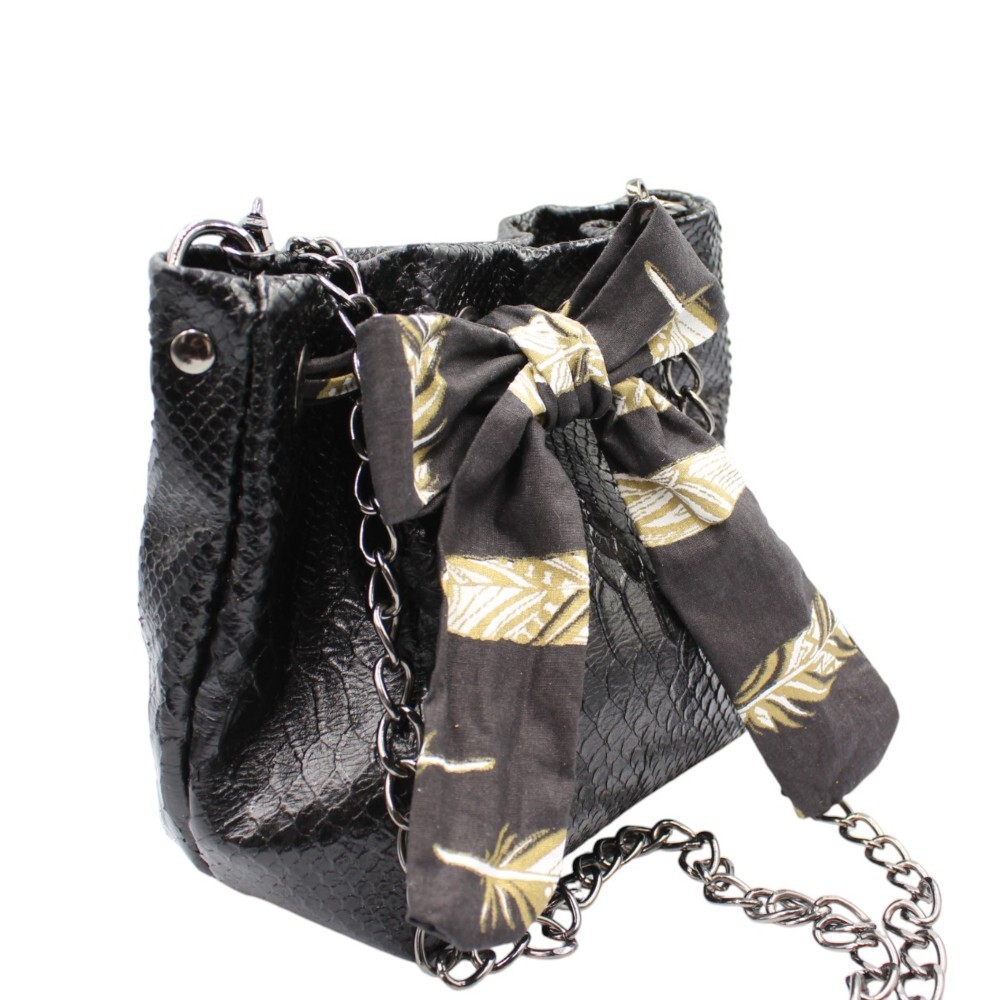 Small leather bucket bag in black snake print color - Gaia - 3