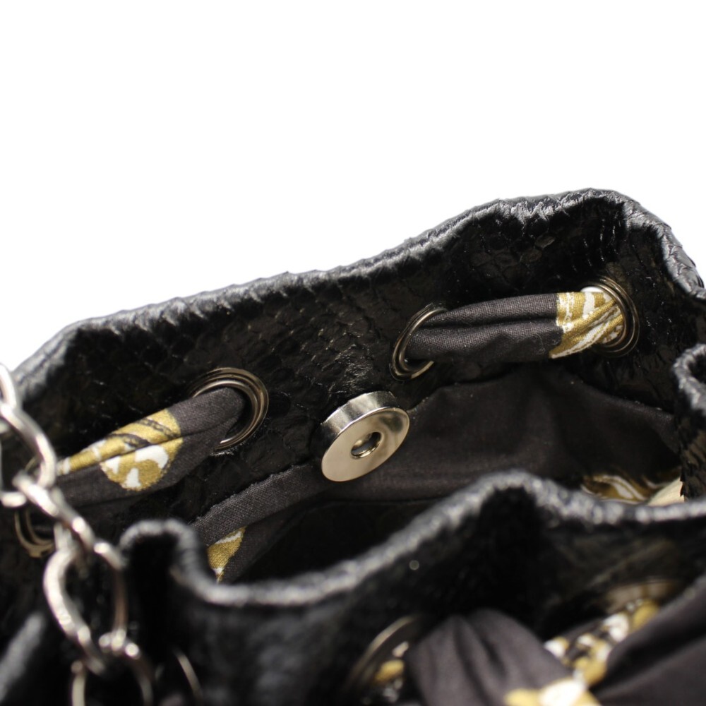 Small leather bucket bag in black snake print color - Gaia - 5
