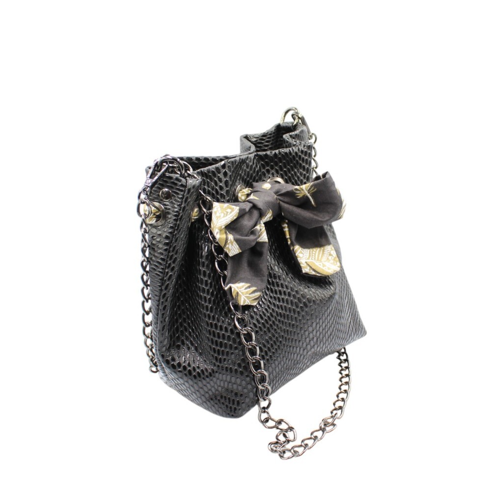 Handmade leather bucket bag in black printed color - Aura - 2
