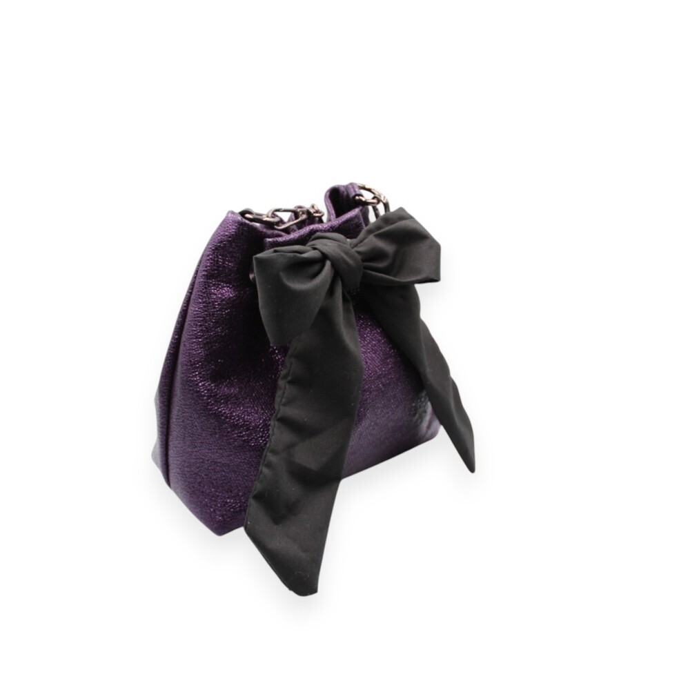 Handmade small leather bucket bag in metallic purple - Gaia - Purple