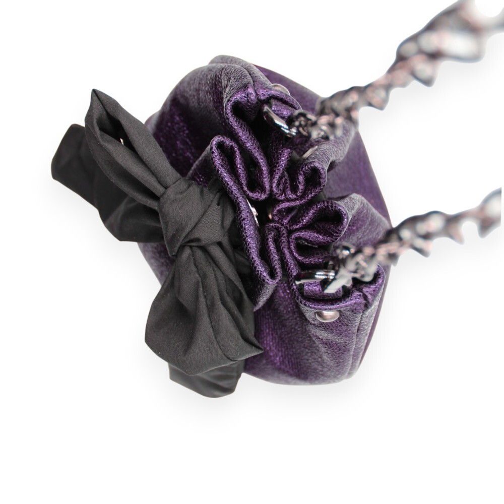 Handmade small leather bucket bag in metallic purple - Gaia - 3
