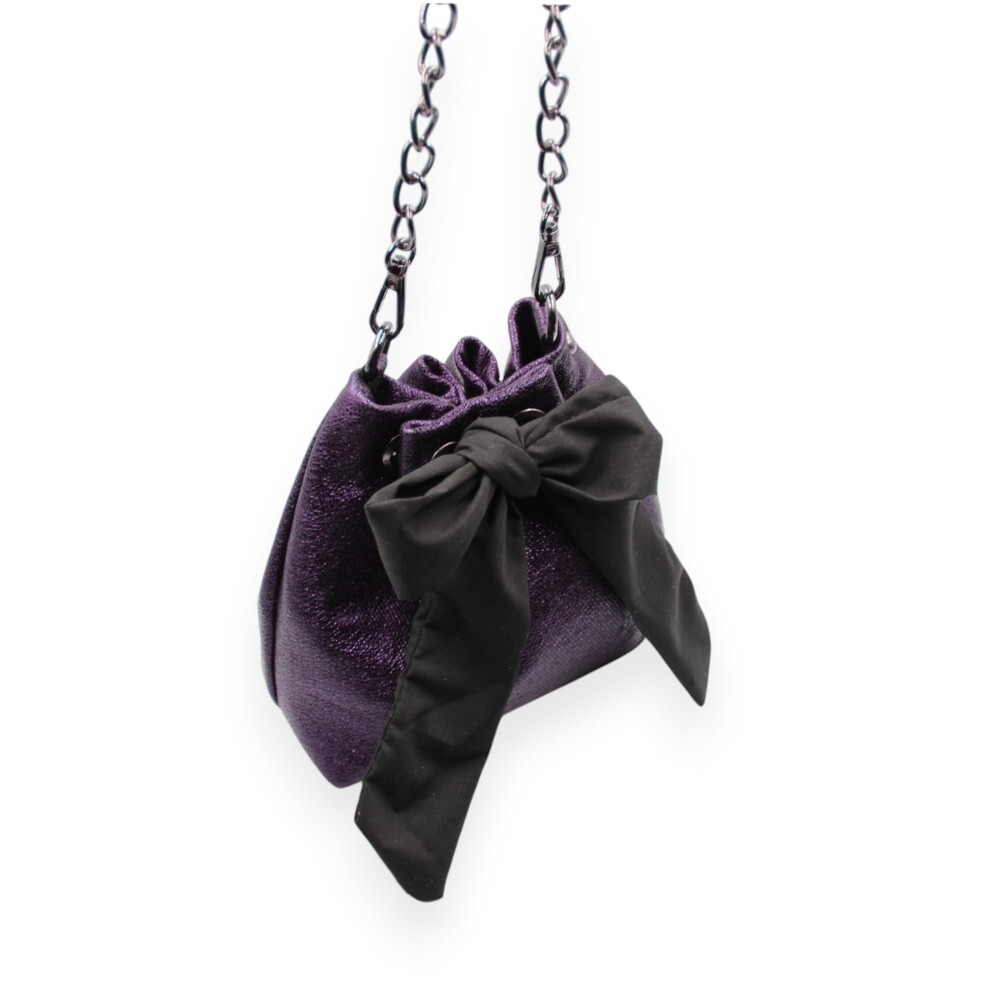 Handmade small leather bucket bag in metallic purple - Gaia - 2