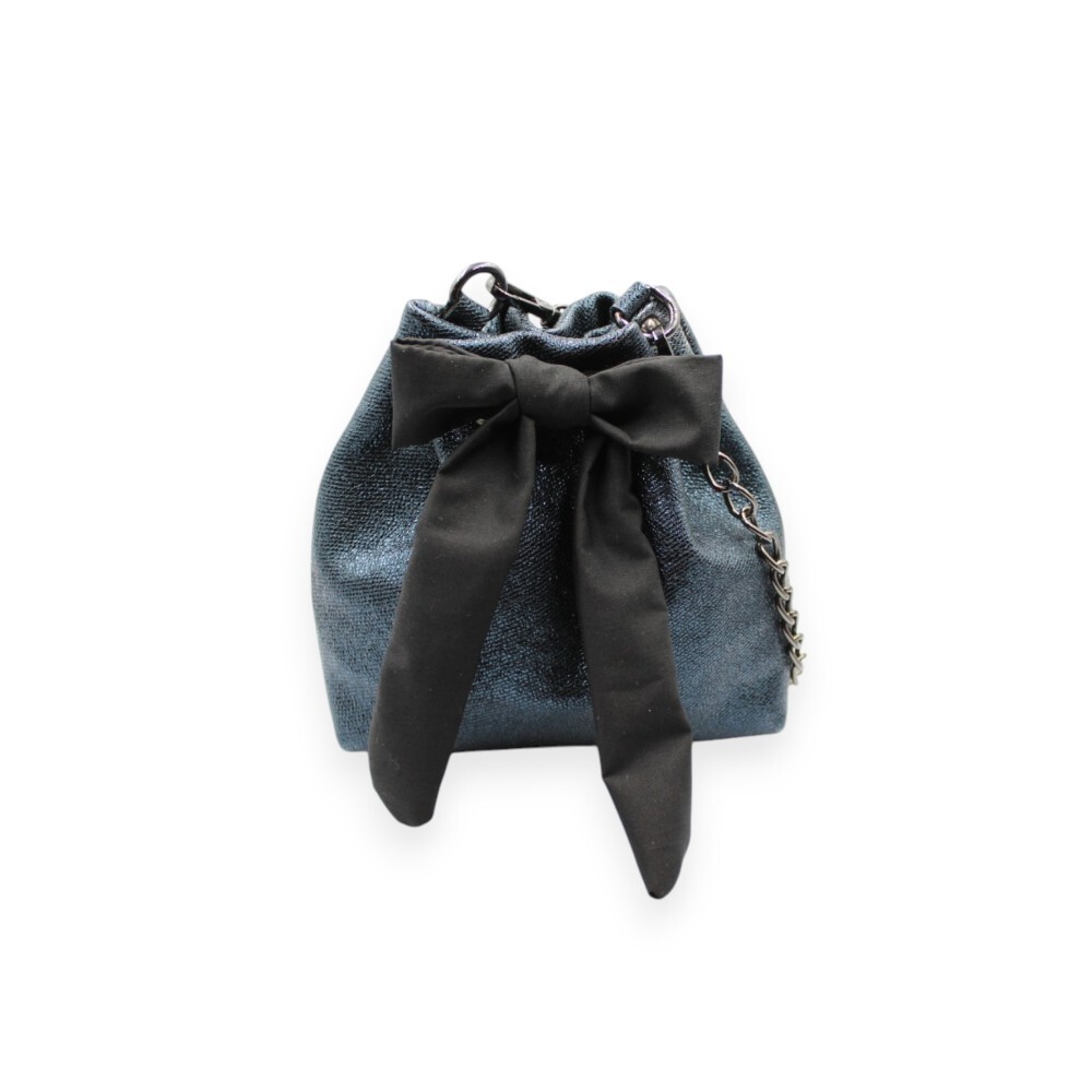 Handmade small leather bucket bag in metallic green color - Gaia - Green