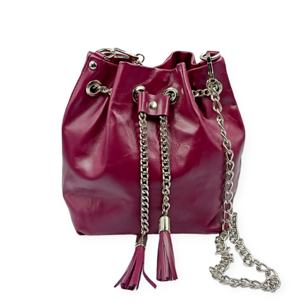 Handmade leather bucket bag in fuchsia color - Aura - Pink