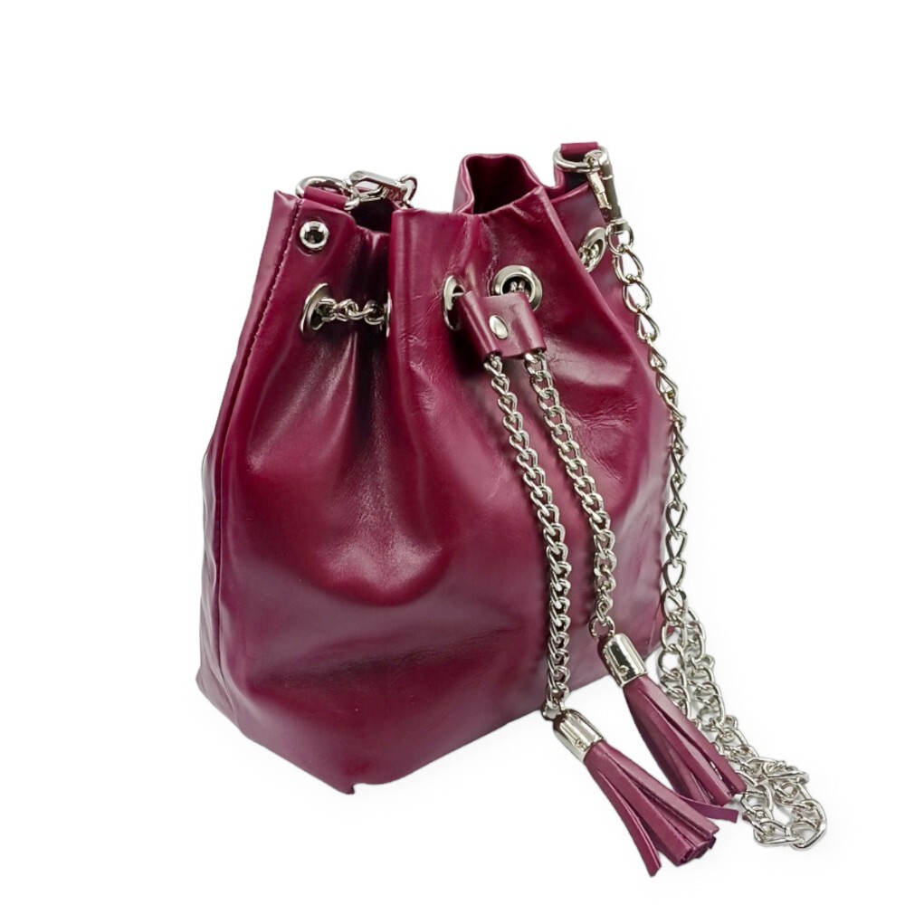 Handmade leather bucket bag in fuchsia color - Aura - 2