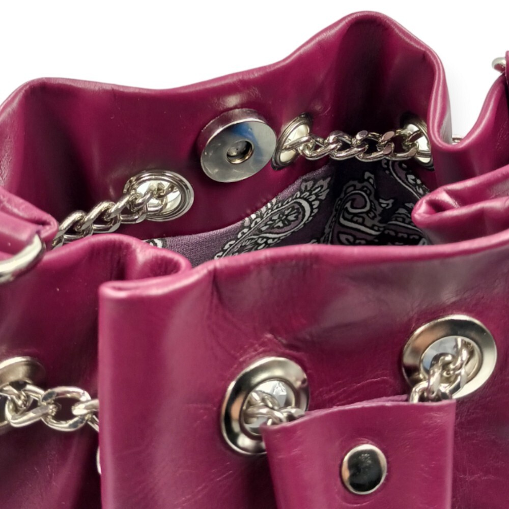 Handmade leather bucket bag in fuchsia color - Aura - 3
