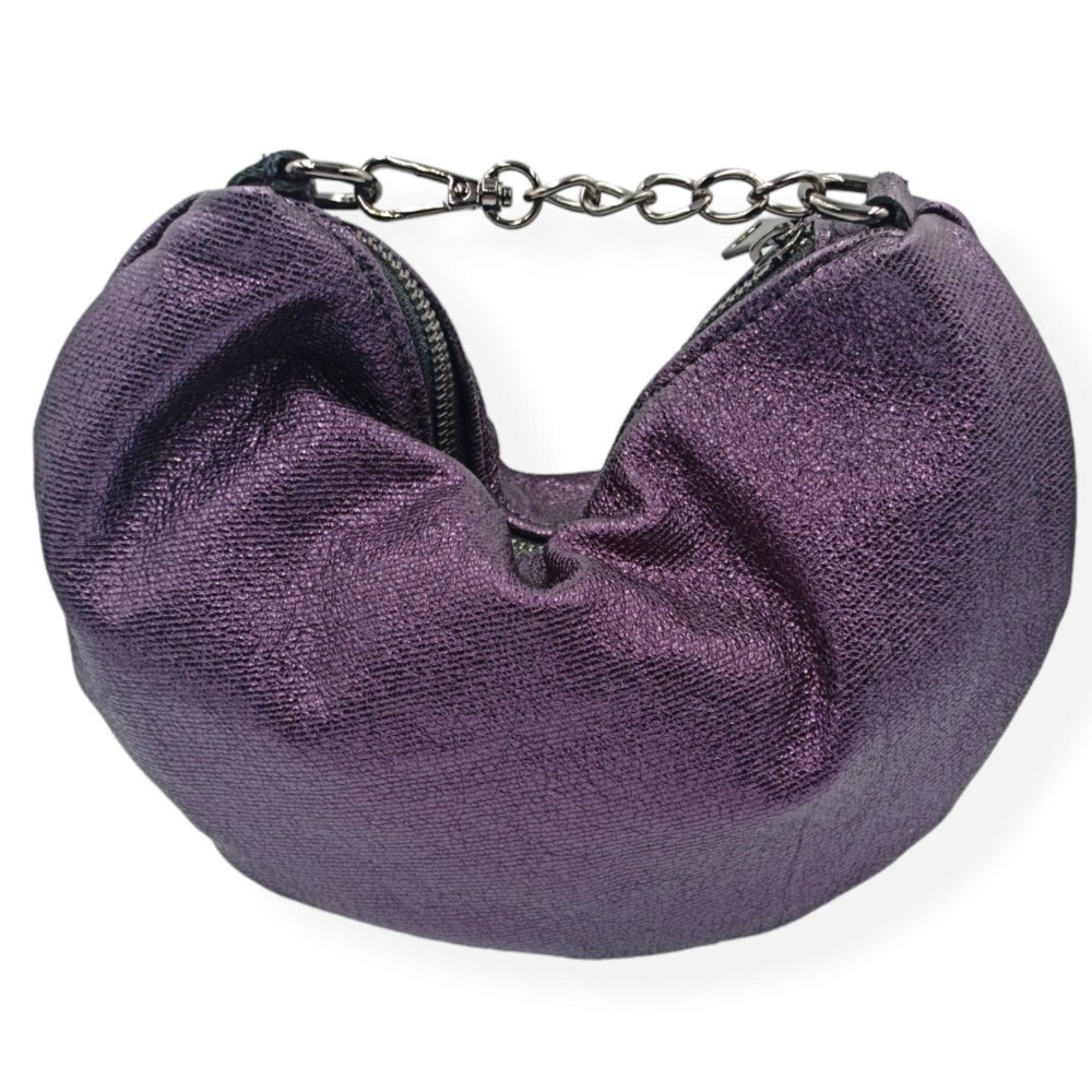 Small leather clutch in metallic purple color - Selini - Purple