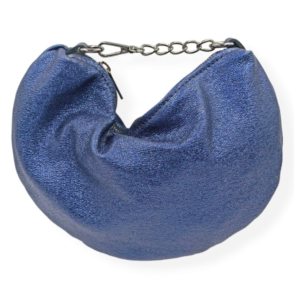 Handmade leather clutch in metallic blue color - Selini - Blue