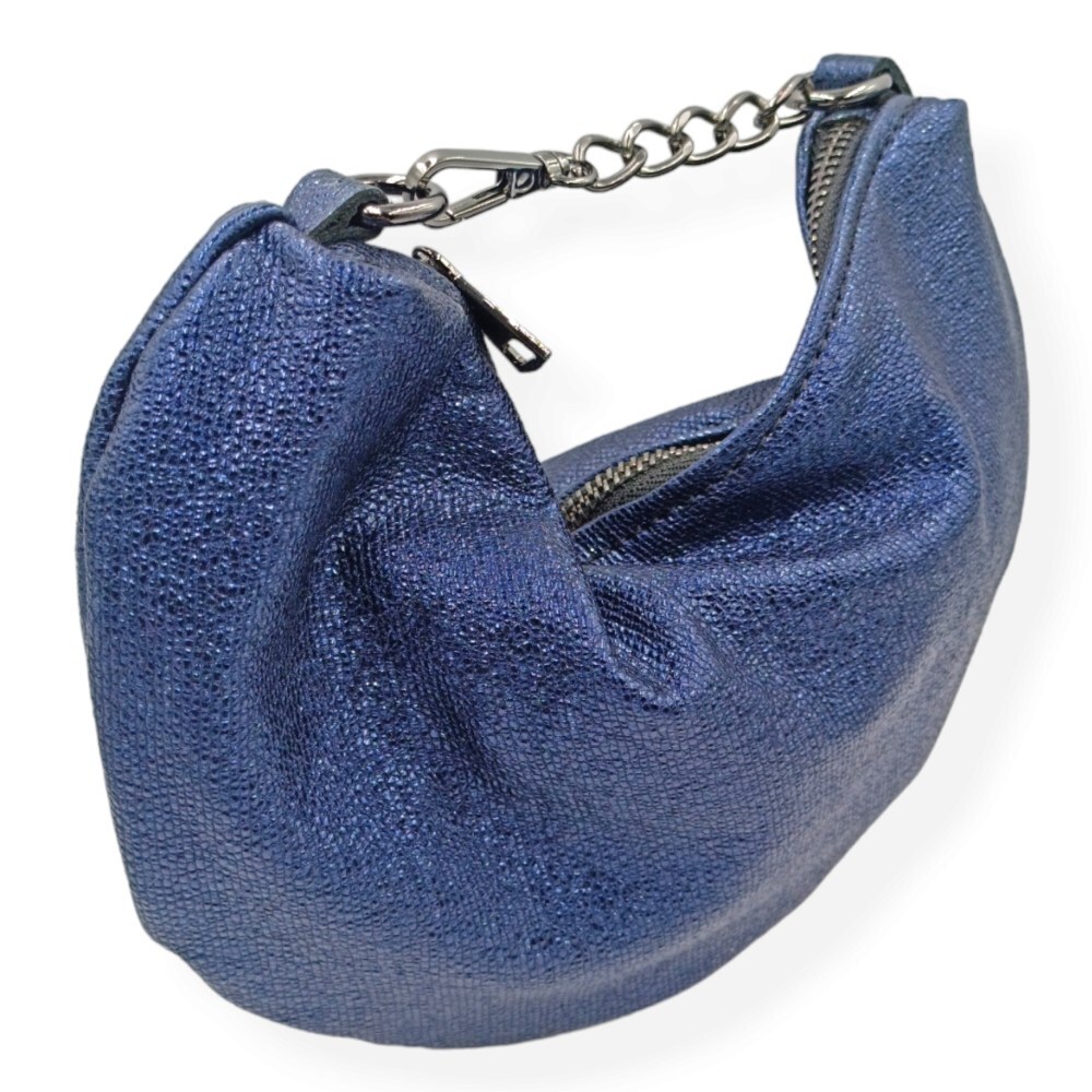 Handmade leather clutch in metallic blue color - Selini - 2