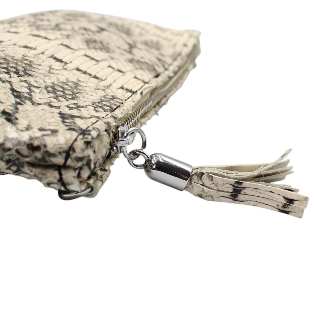 Handmade leather clutch in black & white snake print color - Mira - 3