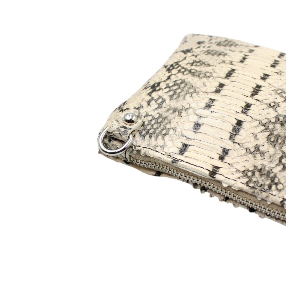 Handmade leather clutch in black & white snake print color - Mira - 4