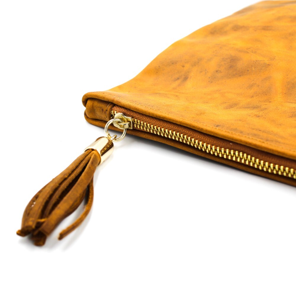 Leather foldover clutch in brown color - Sappho - 3