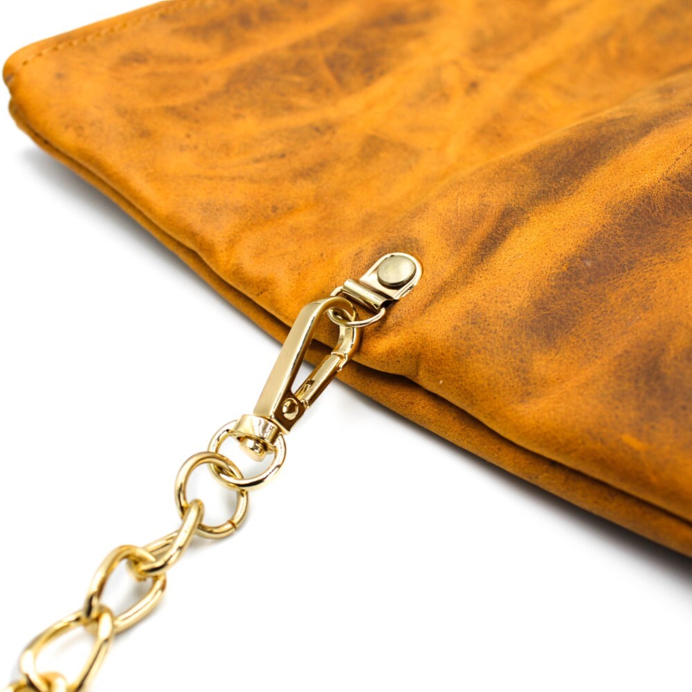 Leather foldover clutch in brown color - Sappho - 4
