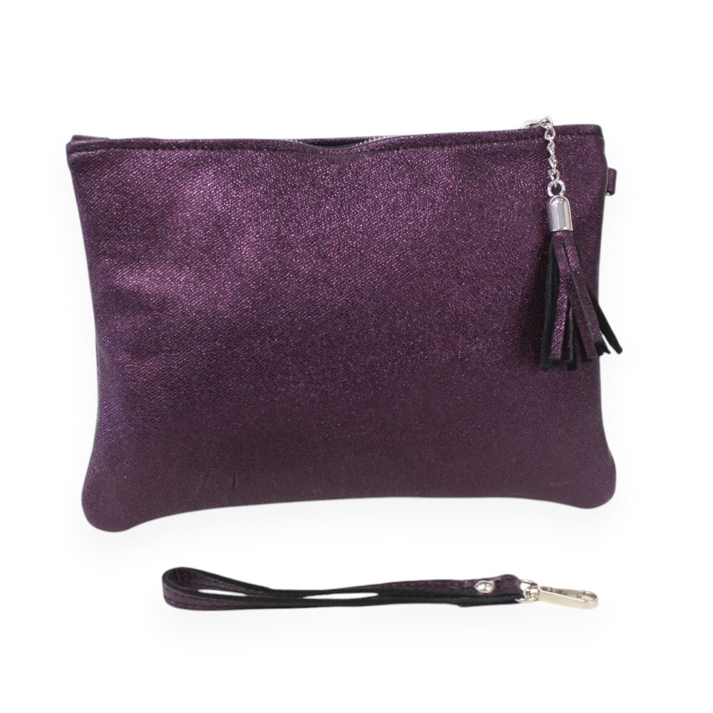 Handmade leather wristlet bag in purple color - Kallia - 2