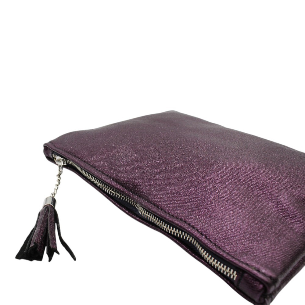 Handmade leather wristlet bag in purple color - Kallia - 5