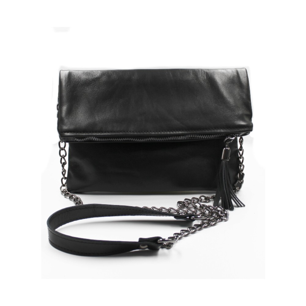 Leather clutch in black color - Sappho - Black