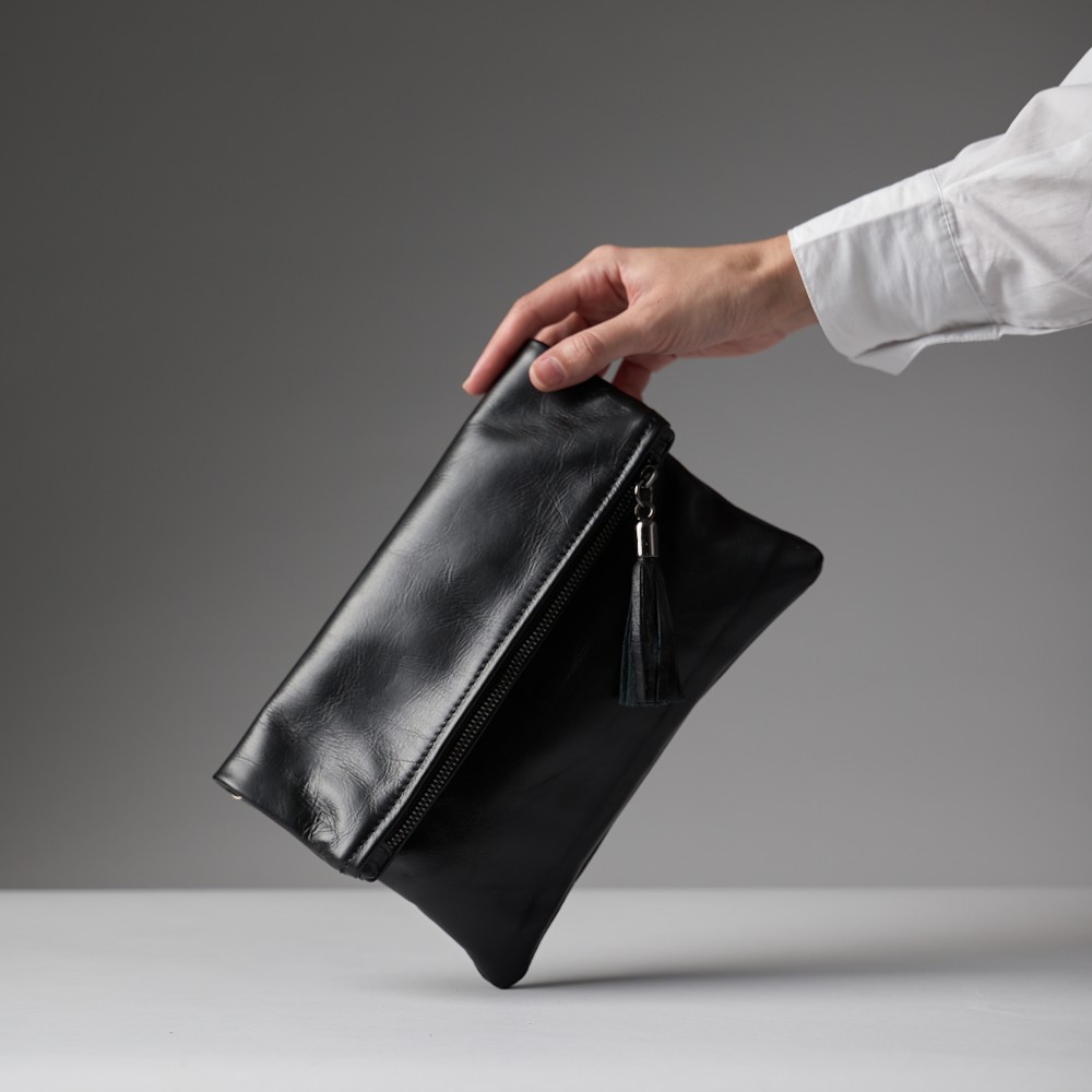 Leather clutch in black color - Sappho - 5