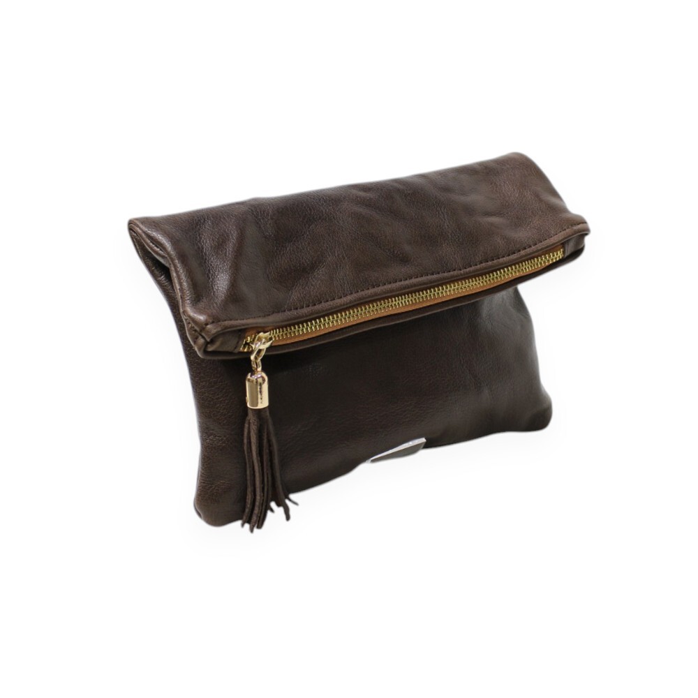 Leather foldover clutch in brown color - Sappho - 2