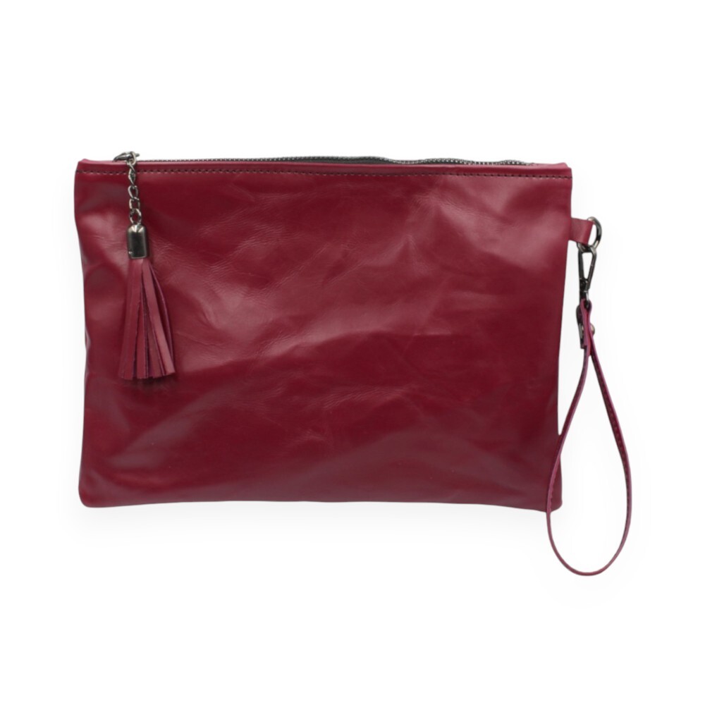 Handmade leather wrist clutch in deep pink color - Kallia - Pink
