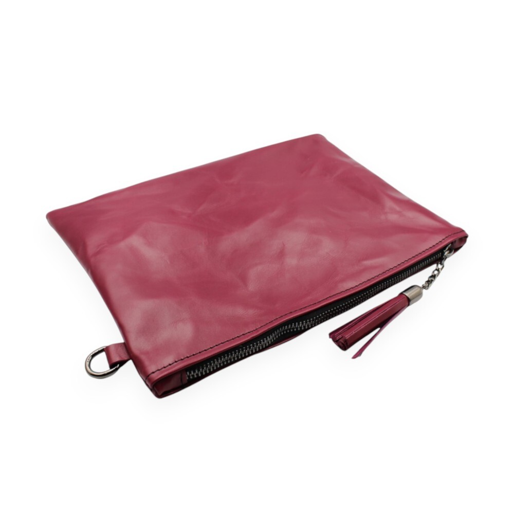 Handmade leather wrist clutch in deep pink color - Kallia - 2