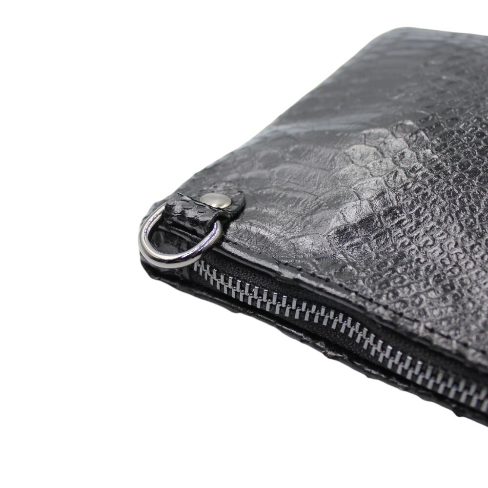Leather clutch in black snake-embossed print - Mira - 4