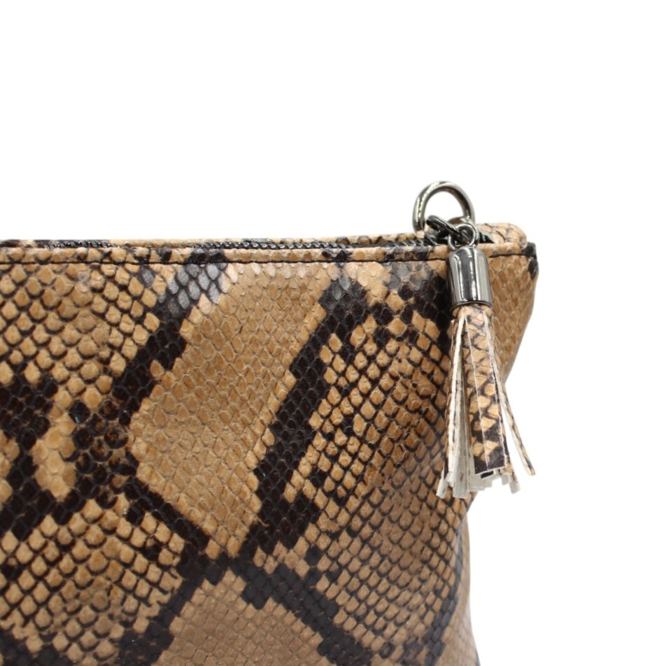 Handmade leather envelope in brown snake print - Mira - 3