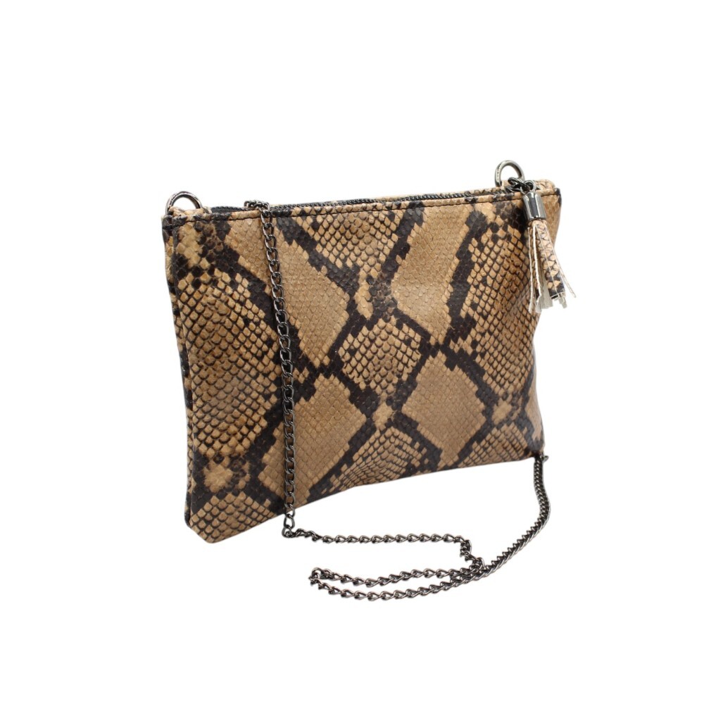 Handmade leather envelope in brown snake print - Mira - 2