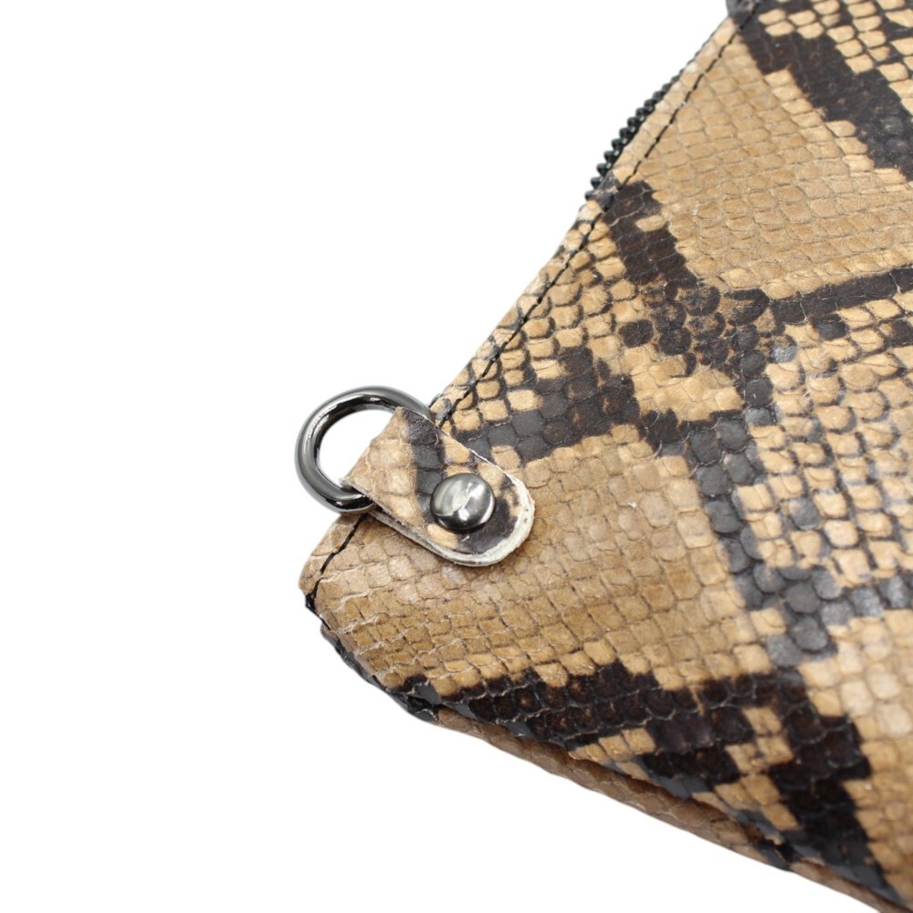 Handmade leather envelope in brown snake print - Mira - 5