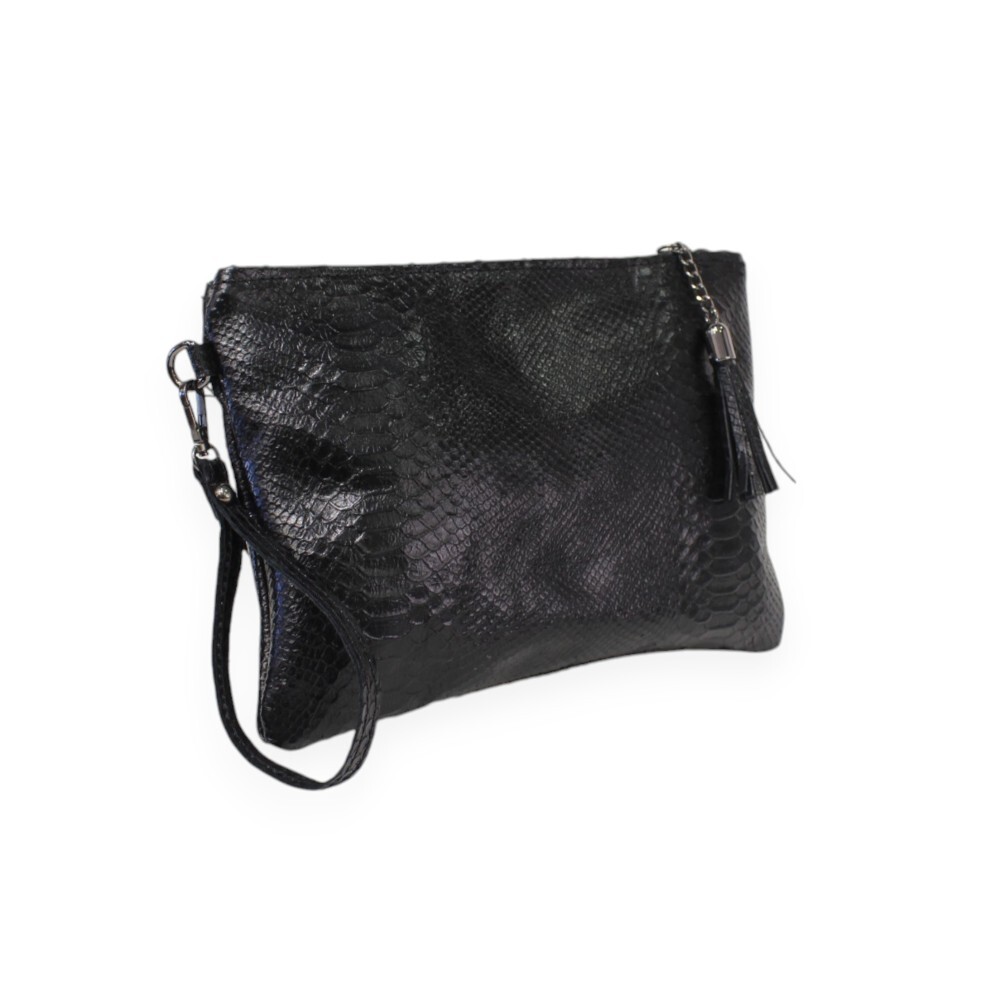 Leather wristlet bag in black  snake print color - Kallia - 2
