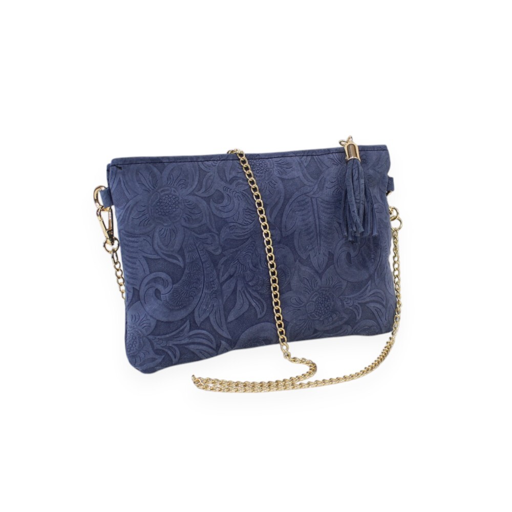Leather handmade clutch in blue color - Mira - Blue