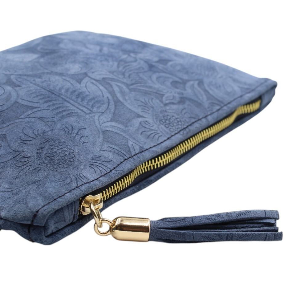 Leather handmade clutch in blue color - Mira - 4