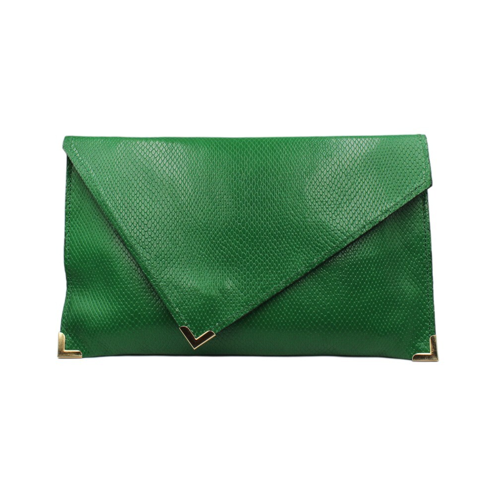 Handmade leather envelope bag in green color - Afroditi - Green