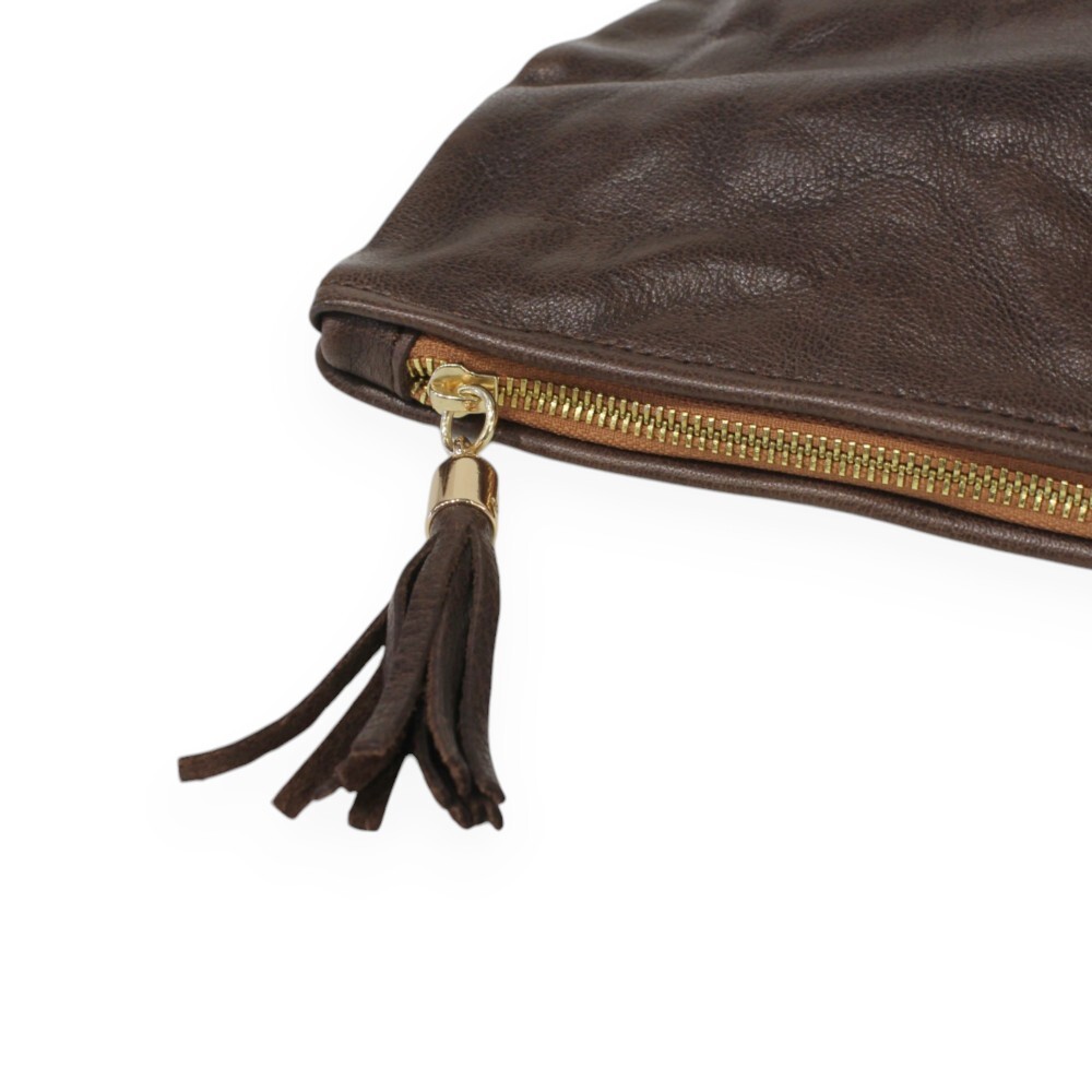Leather foldover clutch in brown color - Sappho - 3