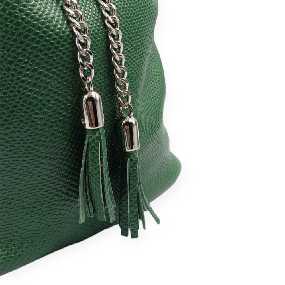 Leather bucket bag in green color - 3